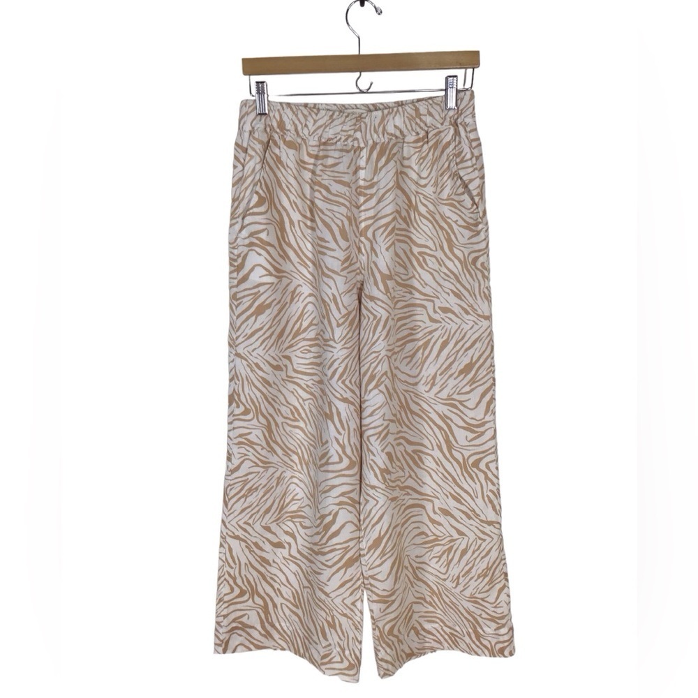 Cynthia Rowley Animal Print Linen Pull On Pants Elastic Waist Pockets Size Med